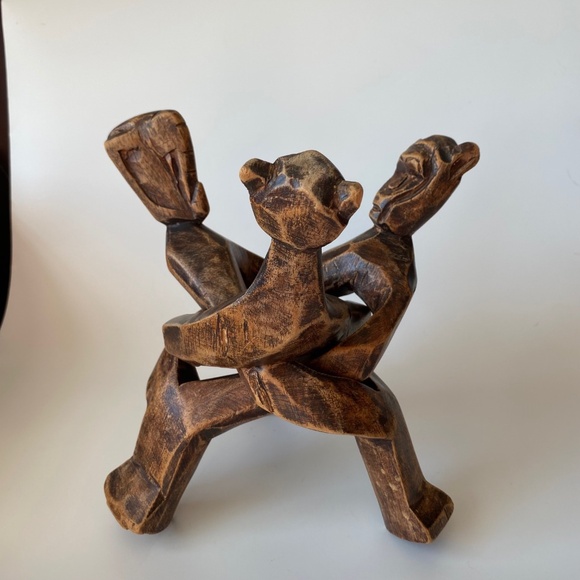Vintage Wooden Interlocking Sculpture: Unity Trio, African, Hand Carved - Picture 7 of 9
